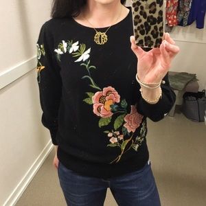 LOFT Floral Embroidered Blouson Sweater